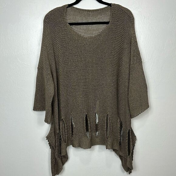 Cotton Blend Cutout Detail Taupe Relaxed Fit Pullover Sweater Size XL/XXL - Picture 2 of 8